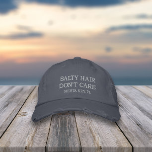 Salty Hair Don't Care Your City or Beach Name Embroidered Hat