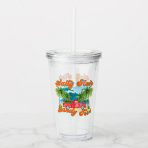 Salty Hair, Sandy Toes Tropical Truck & Beach Acrylic Tumbler
