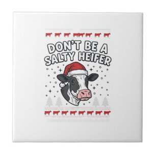 Salty Heifer Christmas Cow Funny Vintage Engraving Ceramic Tile