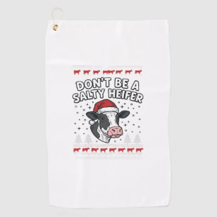 Salty Heifer Christmas Cow Funny Vintage Engraving Golf Towel