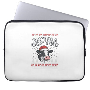 Salty Heifer Christmas Cow Funny Vintage Engraving Laptop Sleeve