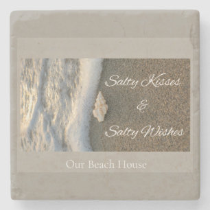 Salty Kisses & Salty Wishes Beach House Coastal Stone Coaster