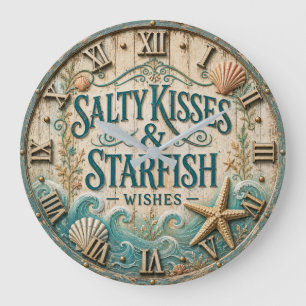 Salty Kisses & Starfish Wishes Coastal Beach House Large Clock