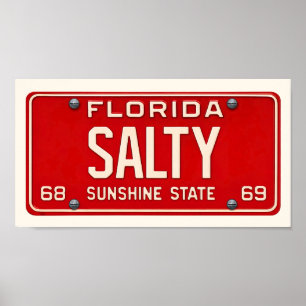 Salty Life   Coastal Retro Florida License Plate Poster