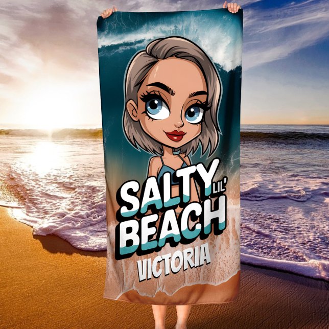 Salty Lil' Beach Personalised Chibi Blue Ocean Beach Towel (Creator Uploaded)