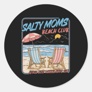 Salty Moms Beach Club Summer Vacation Holiday Classic Round Sticker
