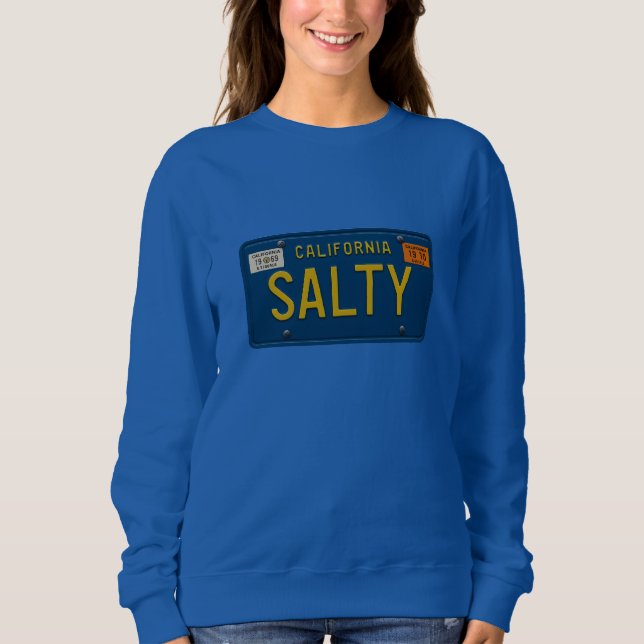 Salty -Retro 1969 California License Plate Graphic Sweatshirt (Front)