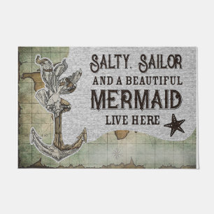 Salty Sailor And A Beautiful Mermaid Live Here Doormat