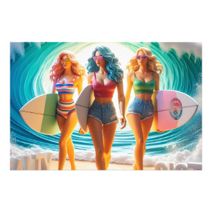 Salty Sisterhood Trio Girls Beach Walk Surfer Photo Print