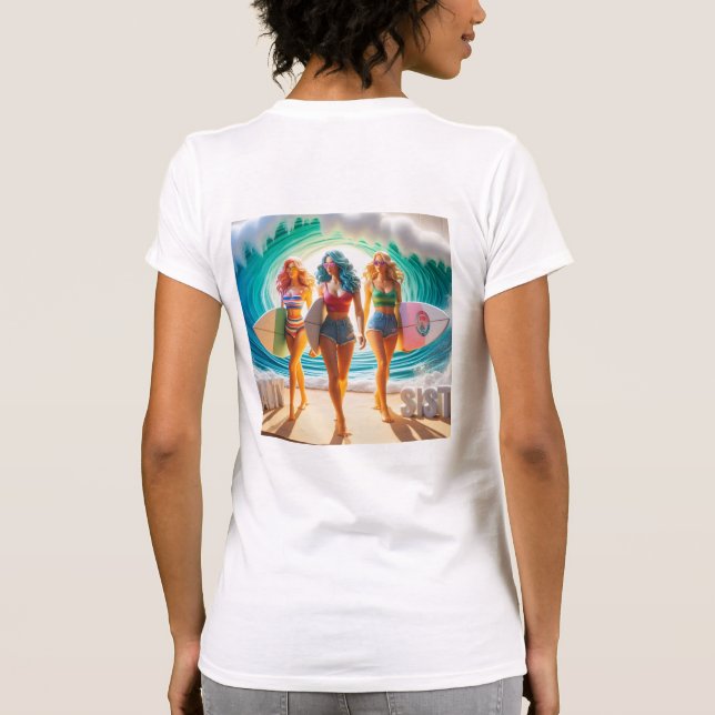 Salty Sisterhood Trio Girls Beach Walk Surfer T-Shirt (Back)