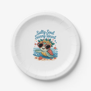 Salty Soul Sunny Heart Turtle Summer Paper Plate