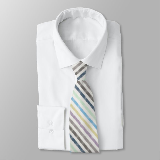 Salty Watercolor Pastel Stripes On Cloud White     Tie (Tied)