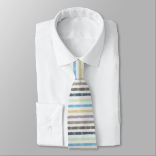 Salty Watercolor Pastel Stripes On Cloud White     Tie