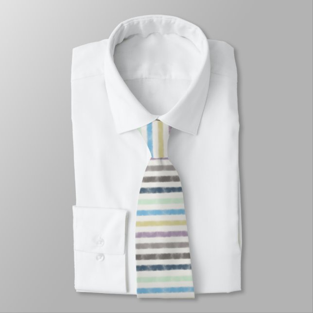 Salty Watercolor Pastel Stripes On Cloud White     Tie (Tied)