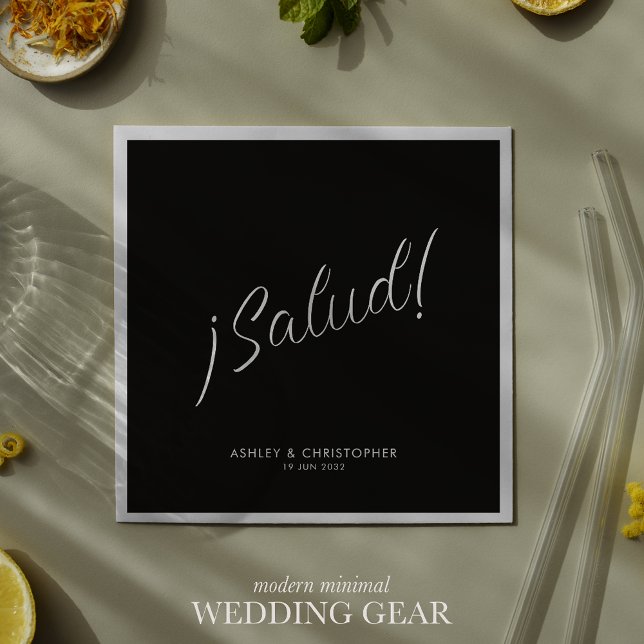 ¡Salud! Smoke Black Minimal Any Occasion Cocktail Napkin (Creator Uploaded)