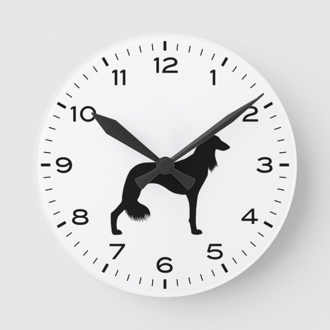 Saluki Dog Breed Silhouette Round Clock (Front)