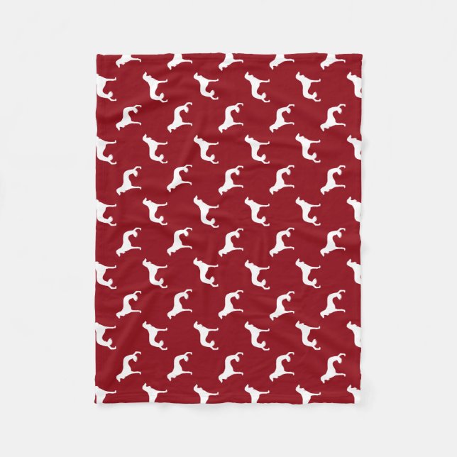 Saluki Dog Breed Silhouettes Pattern Red and White Fleece Blanket (Front)