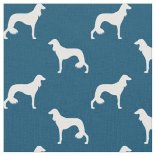Saluki Dog Silhouettes Blue and White Patterned Fabric