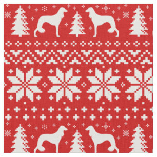 Saluki Dog Silhouettes Christmas Holiday Patterned Fabric