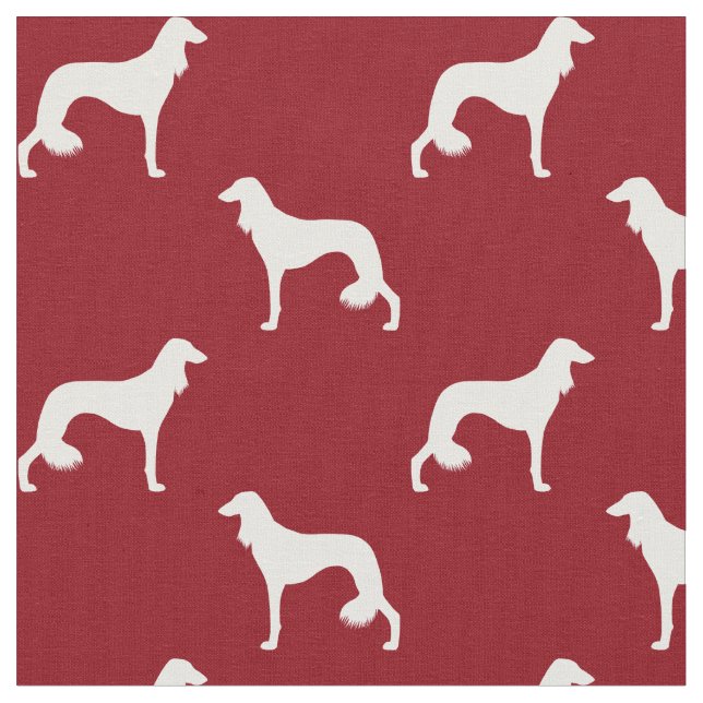 Saluki Dog Silhouettes Red and White Patterned Fabric (Close Up)