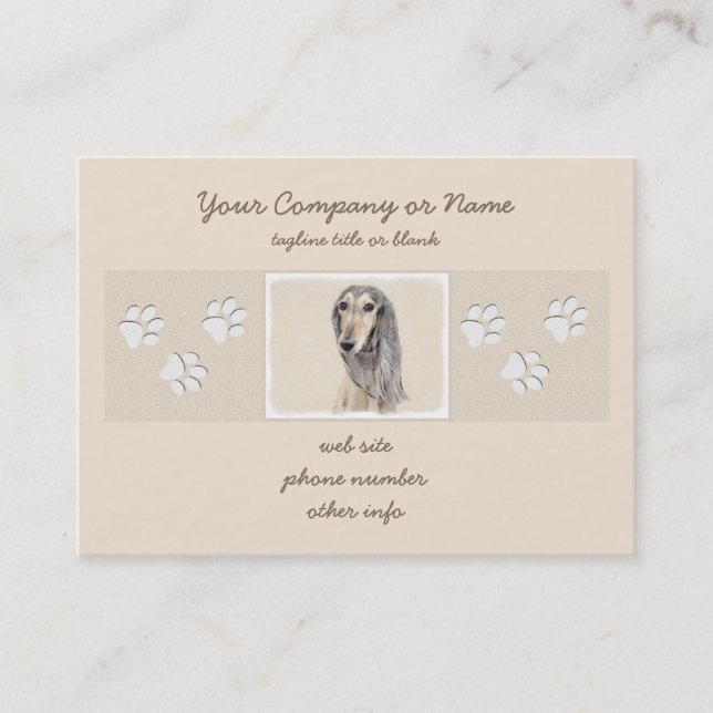 Saluki (Fawn) Painting - Cute Original Dog Art Business Card (Front)