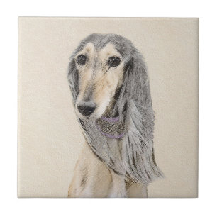 Saluki (Fawn) Painting - Cute Original Dog Art Ceramic Tile