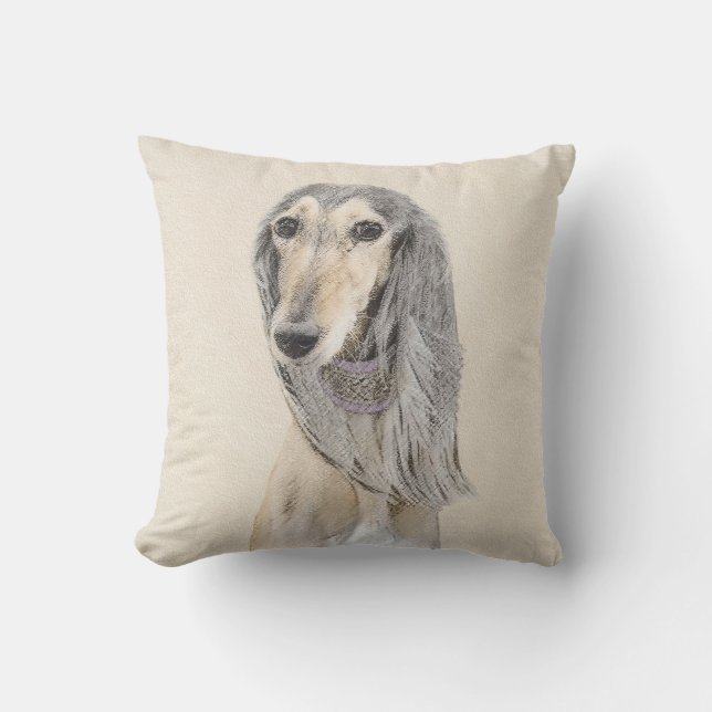Saluki (Fawn) Painting - Cute Original Dog Art Cushion (Front)