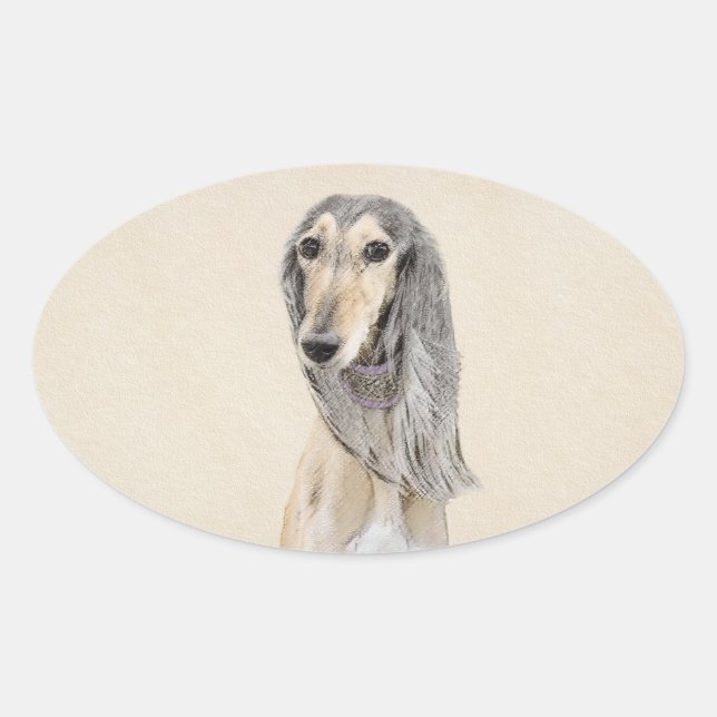Saluki (Fawn) Painting - Cute Original Dog Art Oval Sticker (Front)