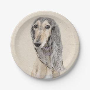 Saluki (Fawn) Painting - Cute Original Dog Art Paper Plate