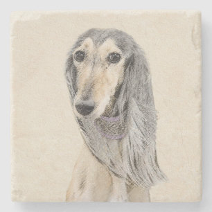 Saluki (Fawn) Painting - Cute Original Dog Art Stone Coaster