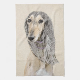 Saluki (Fawn) Painting - Cute Original Dog Art Tea Towel