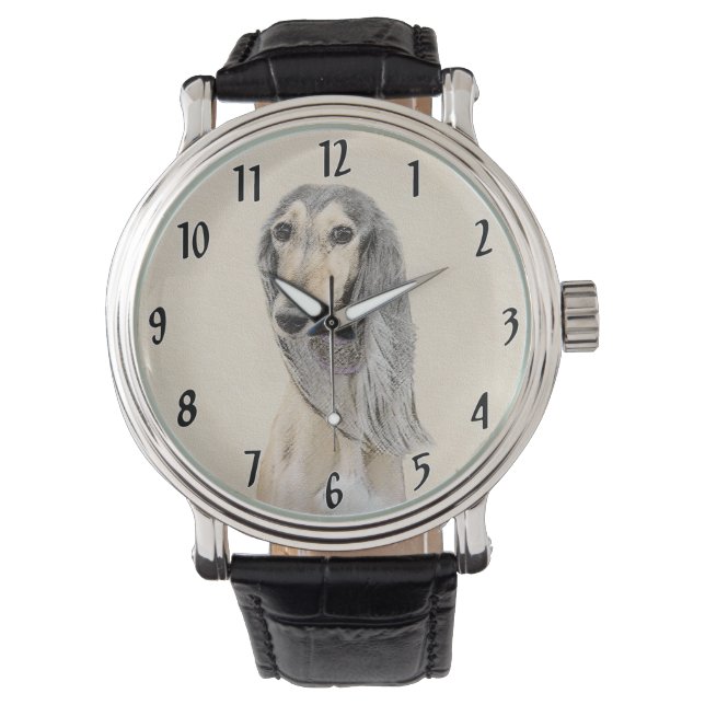 Saluki (Fawn) Painting - Cute Original Dog Art Watch (Front)