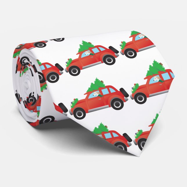 Saluki hound driving a Car with Christmas tree Tie (Rolled)