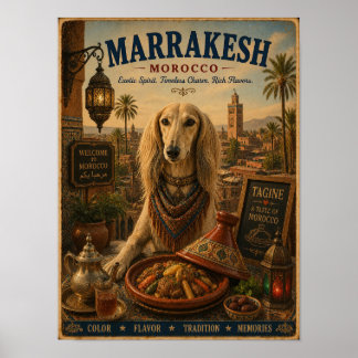 Saluki in Marrakesh Vintage Travel Poster
