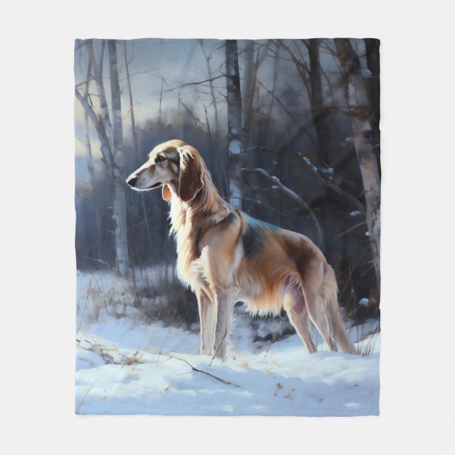 Saluki Let It Snow Christmas Fleece Blanket (Front)