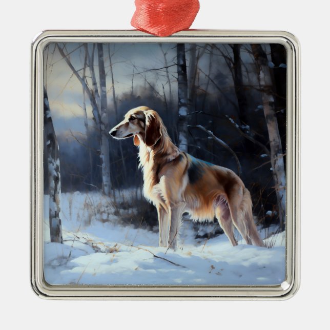 Saluki Let It Snow Christmas Metal Ornament (Front)