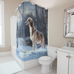 Saluki Let It Snow Christmas Shower Curtain