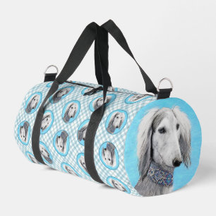Saluki Painting Silver Feathered Original Dog Art Duffle Bag