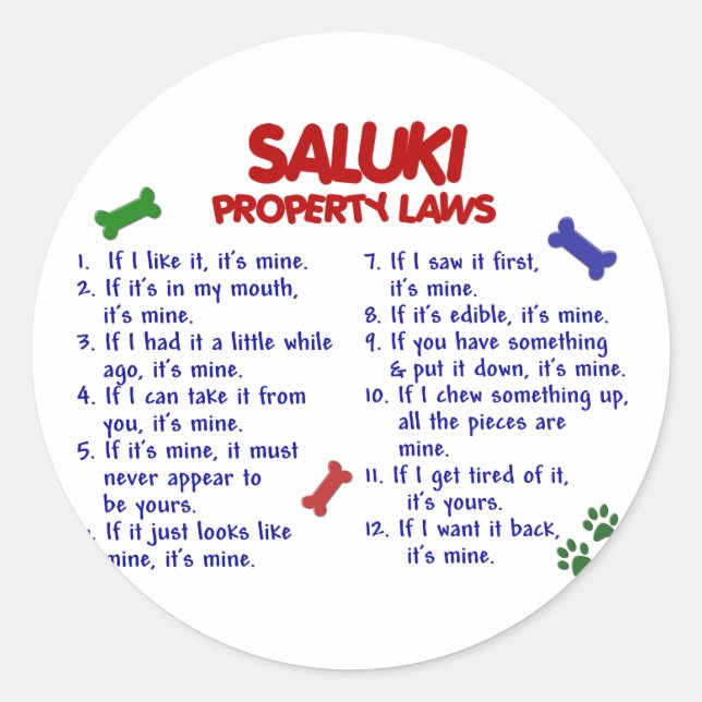 SALUKI Property Laws 2 Classic Round Sticker (Front)
