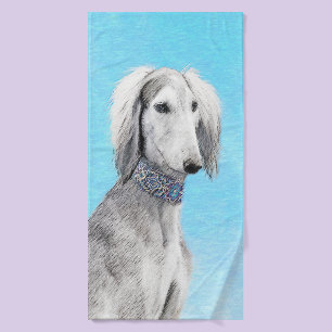 Saluki (Silver) Painting - Cute Original Dog Art Bath Towel Set