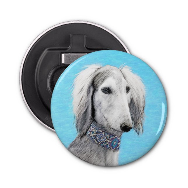 Saluki (Silver) Painting - Cute Original Dog Art Bottle Opener (Front)