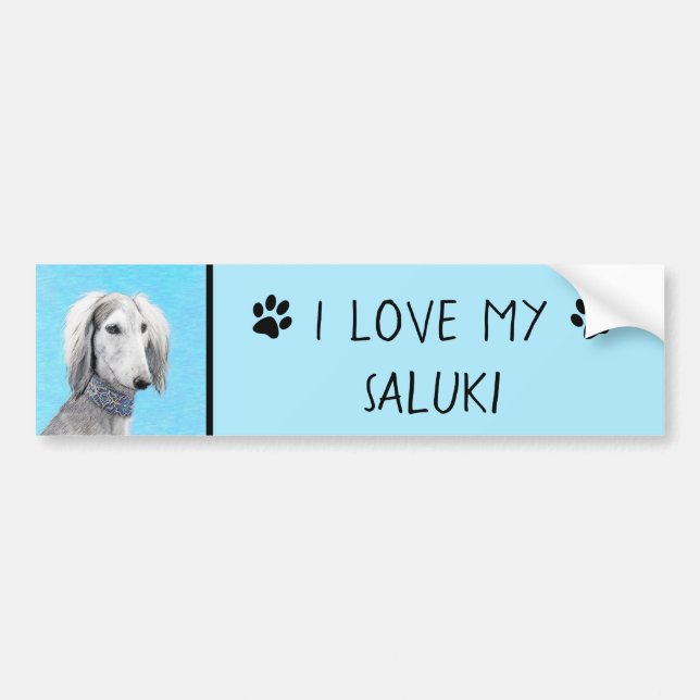 Saluki (Silver) Painting - Cute Original Dog Art Bumper Sticker (Front)