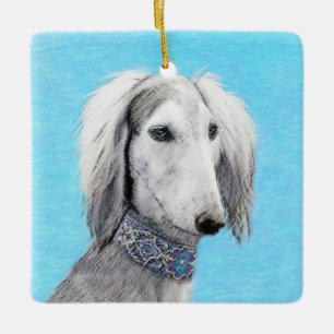 Saluki (Silver) Painting - Cute Original Dog Art Ceramic Ornament