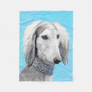 Saluki (Silver) Painting - Cute Original Dog Art Fleece Blanket