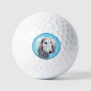 Saluki (Silver) Painting - Cute Original Dog Art Golf Balls