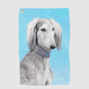 Saluki (Silver) Painting - Cute Original Dog Art Golf Towel