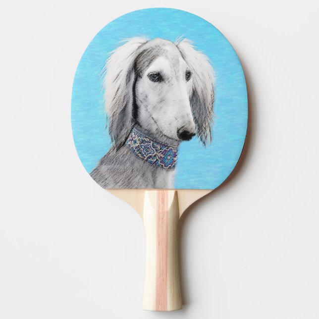 Saluki (Silver) Painting - Cute Original Dog Art Ping Pong Paddle (Front)
