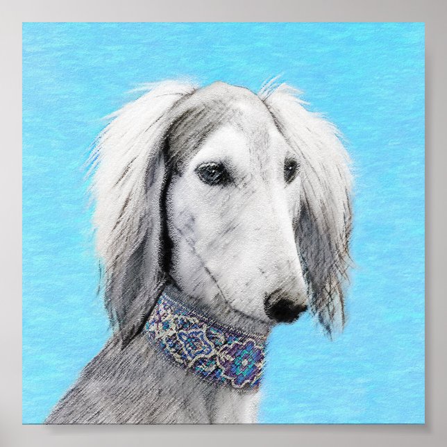 Saluki (Silver) Painting - Cute Original Dog Art Poster (Front)