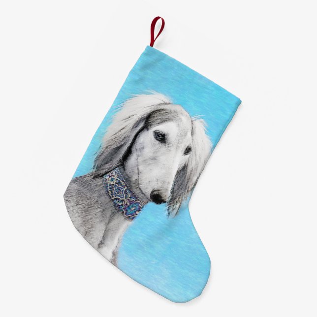 Saluki (Silver) Painting - Cute Original Dog Art Small Christmas Stocking (Front (Hanging))