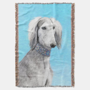 Saluki (Silver) Painting - Cute Original Dog Art Throw Blanket